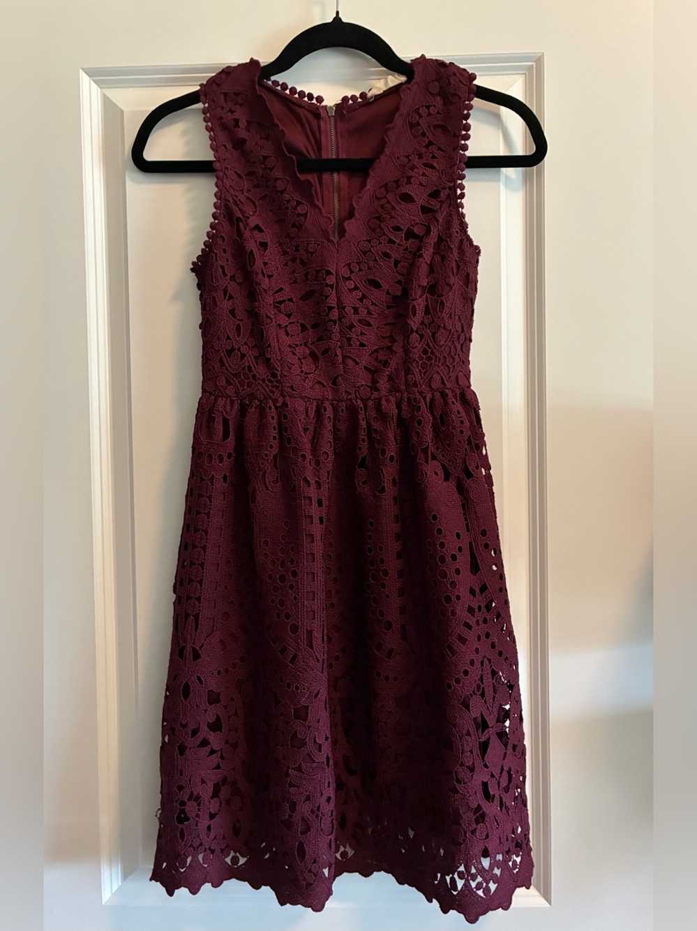 Altar'd State Burgundy Crochet Lace Fit-and-Flare Dress
